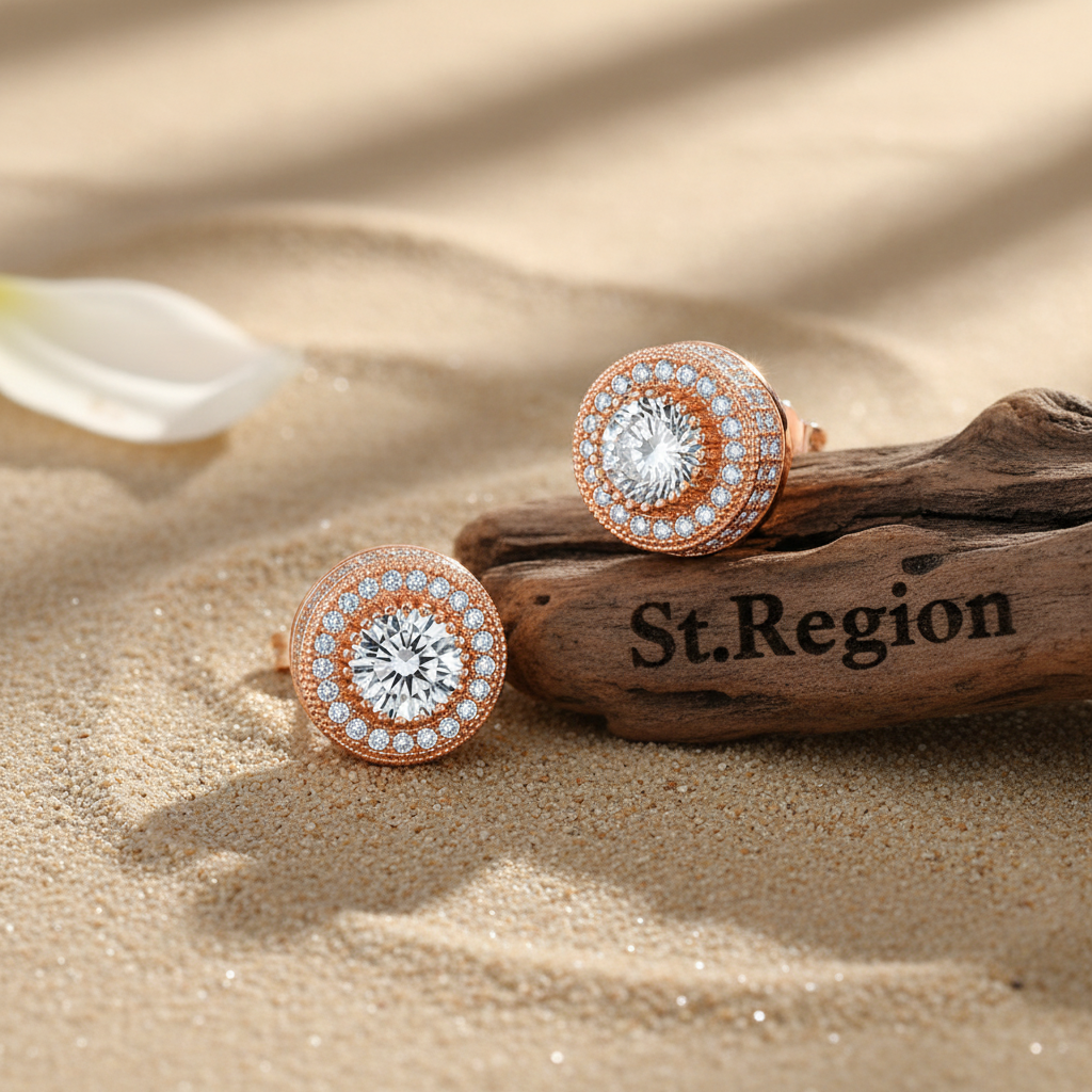 Clear Cubic Zirconia & 18K Rose Gold-Plated Round Stud Earrings - Street Region