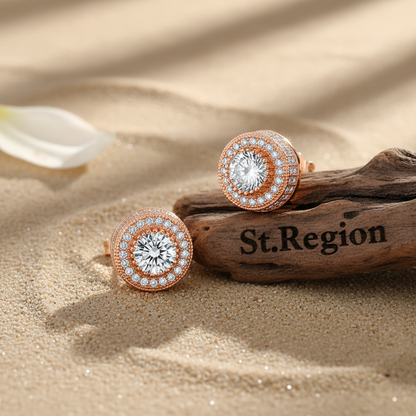 Clear Cubic Zirconia & 18K Rose Gold-Plated Round Stud Earrings - Street Region