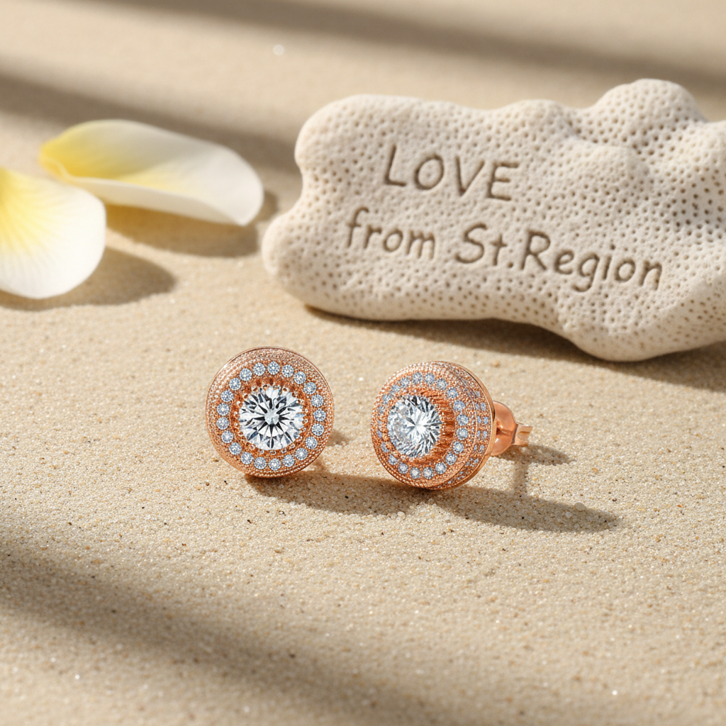 Clear Cubic Zirconia & 18K Rose Gold-Plated Round Stud Earrings - Street Region