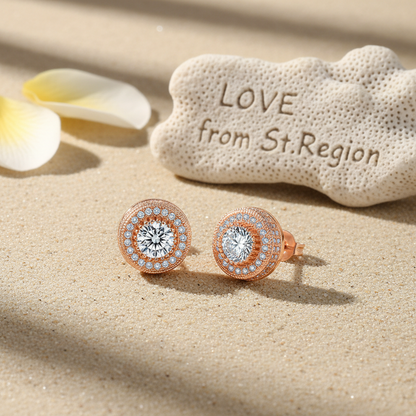 Clear Cubic Zirconia & 18K Rose Gold-Plated Round Stud Earrings - Street Region