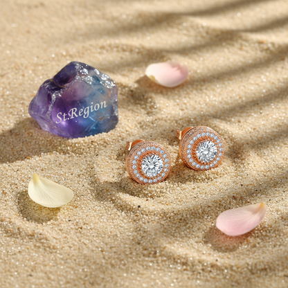Clear Cubic Zirconia & 18K Rose Gold-Plated Round Stud Earrings - Street Region