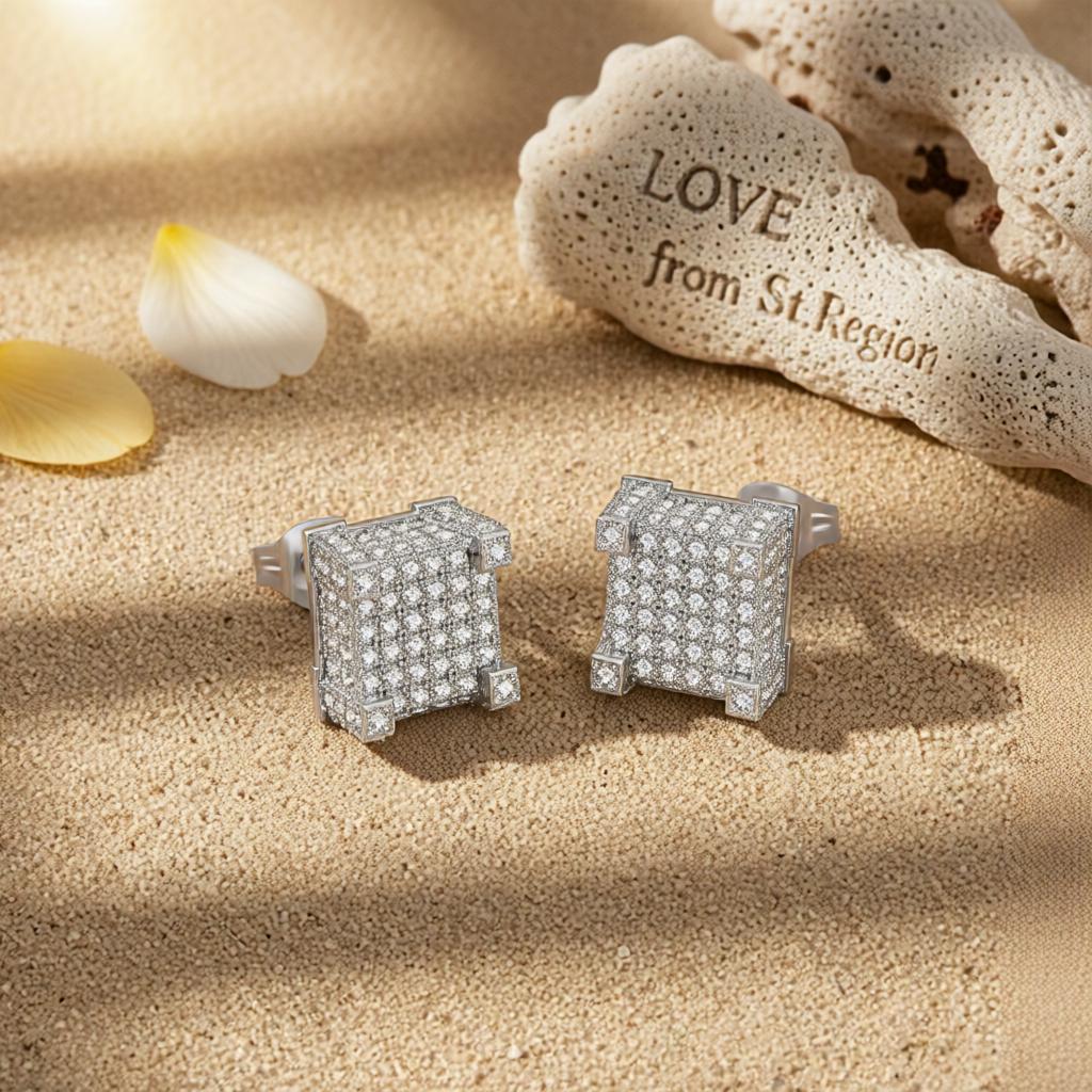Cubic Zirconia and Silver-Plated Square Stud Earrings, cubic zirconia stud earrings for women, lifestyle look