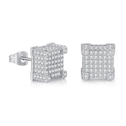 Cubic Zirconia & Silver-Plated Square Stud Earrings