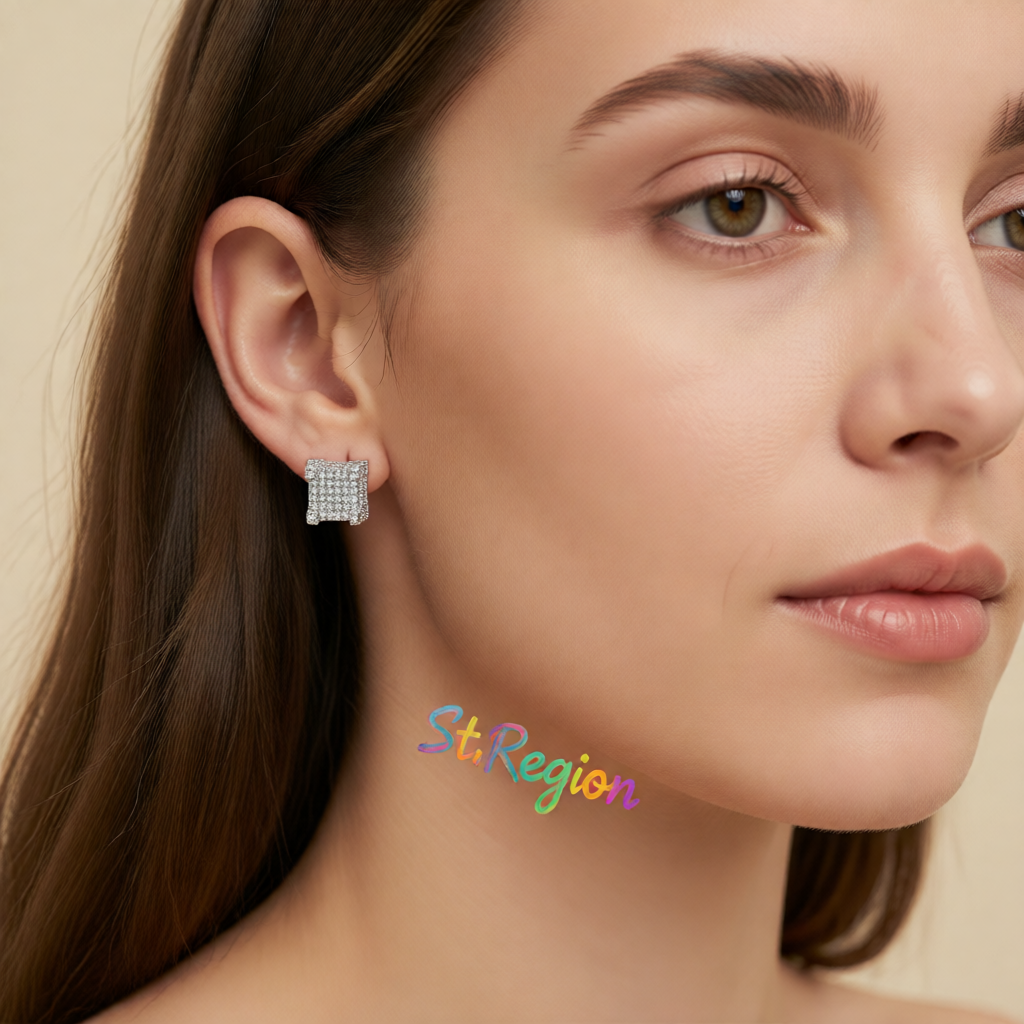 Cubic Zirconia & Silver-Plated Square Stud Earrings