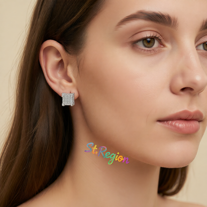 Cubic Zirconia & Silver-Plated Square Stud Earrings