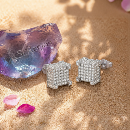 Cubic Zirconia & Silver-Plated Square Stud Earrings