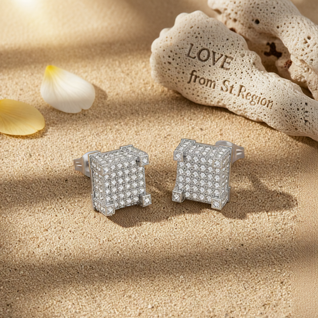 Cubic Zirconia & Silver-Plated Square Stud Earrings
