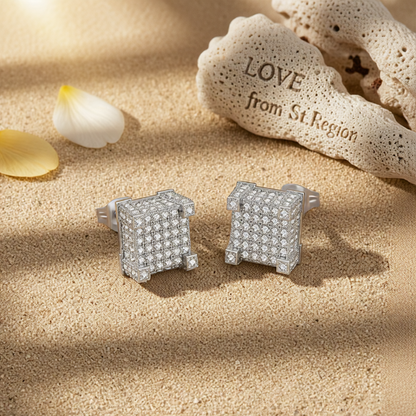 Cubic Zirconia & Silver-Plated Square Stud Earrings