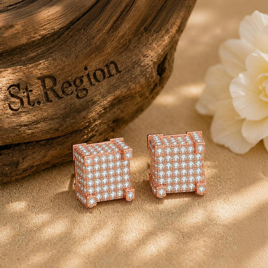 Cubic Zirconia and 18K Rose Gold-Plated Square Stud Earrings, cubic zirconia stud earrings for women, front view