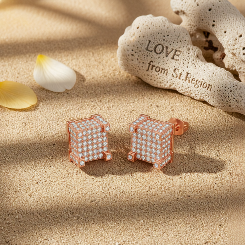Cubic Zirconia & 18K Rose Gold-Plated Square Stud Earrings