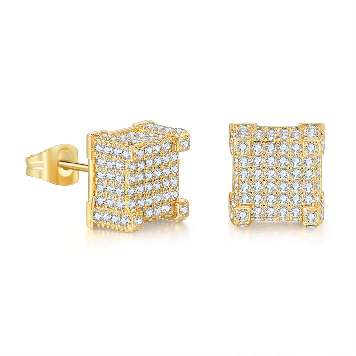 Cubic Zirconia & 18K Gold-Plated Pavé Square Stud Earrings