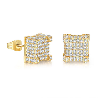 Cubic Zirconia & 18K Gold-Plated Pavé Square Stud Earrings
