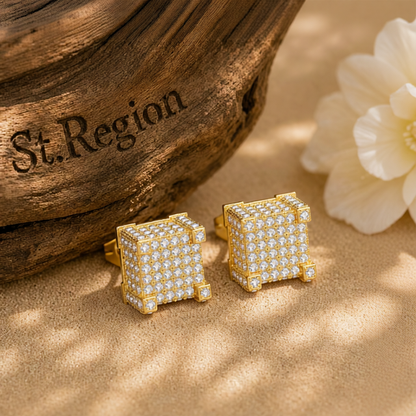 Cubic Zirconia & 18K Gold-Plated Pavé Square Stud Earrings