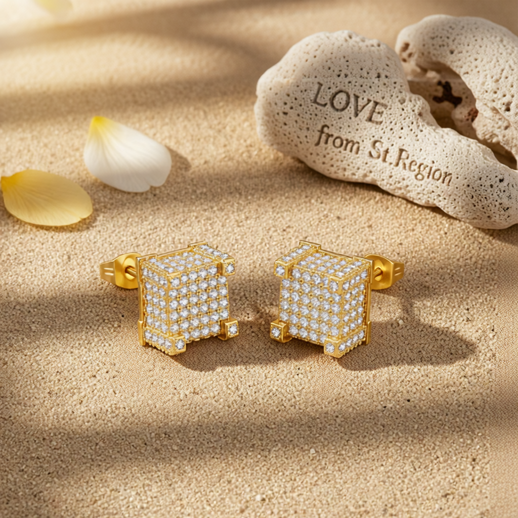 Cubic Zirconia & 18K Gold-Plated Pavé Square Stud Earrings