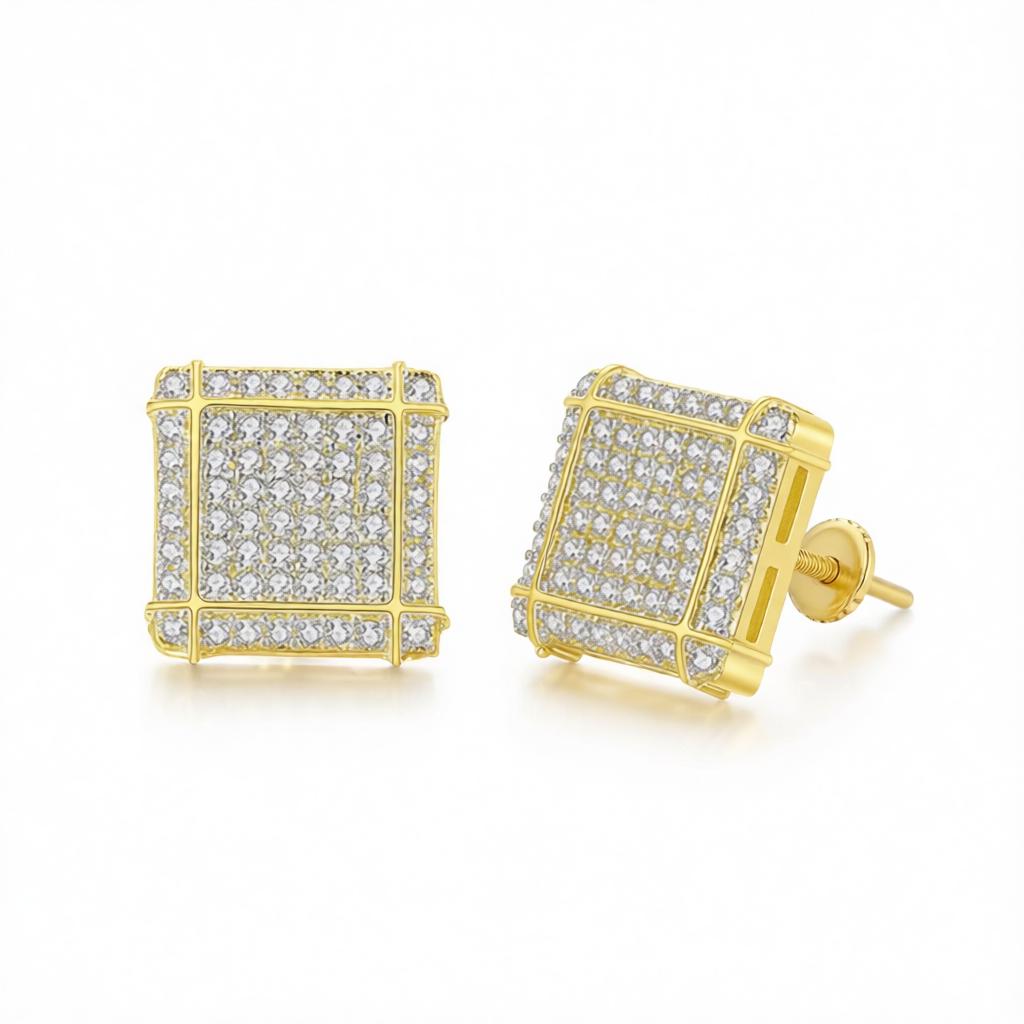 Cubic Zirconia and Two-Tone Stripe Square Stud Earrings, cubic zirconia stud earrings for women, side view