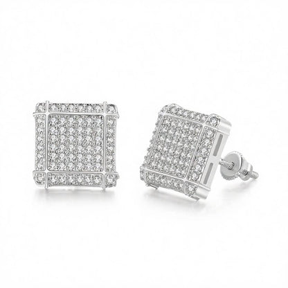 Cubic Zirconia and Silver-Plated Grid Square Stud Earrings, cubic zirconia stud earrings for women, side view