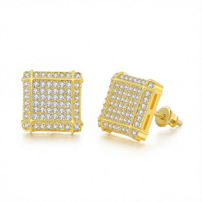 Cubic Zirconia and 18K Gold-Plated Square Stud Earrings, cubic zirconia stud earrings for women, side view