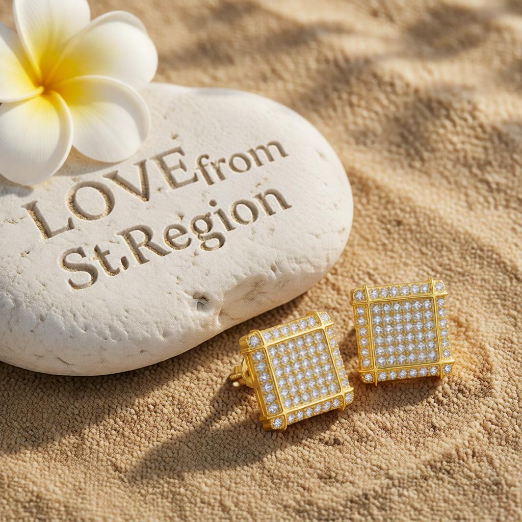 Cubic Zirconia and 18K Gold-Plated Square Stud Earrings, cubic zirconia stud earrings for women, lifestyle look