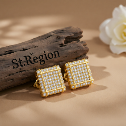 Cubic Zirconia & 18K Gold-Plated Square Stud Earrings