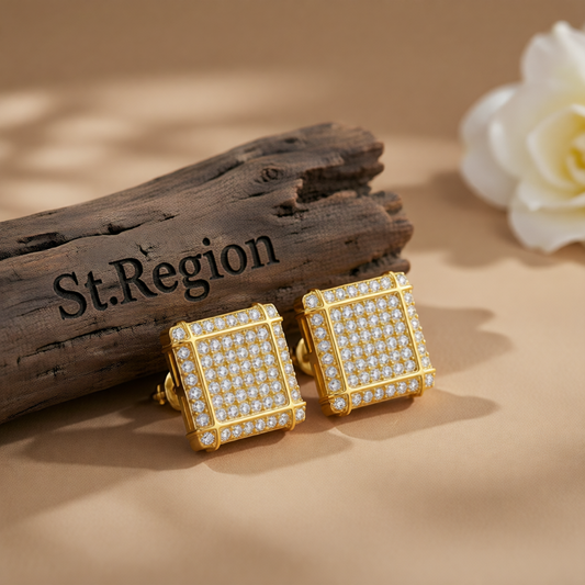 Cubic Zirconia & 18K Gold-Plated Square Stud Earrings