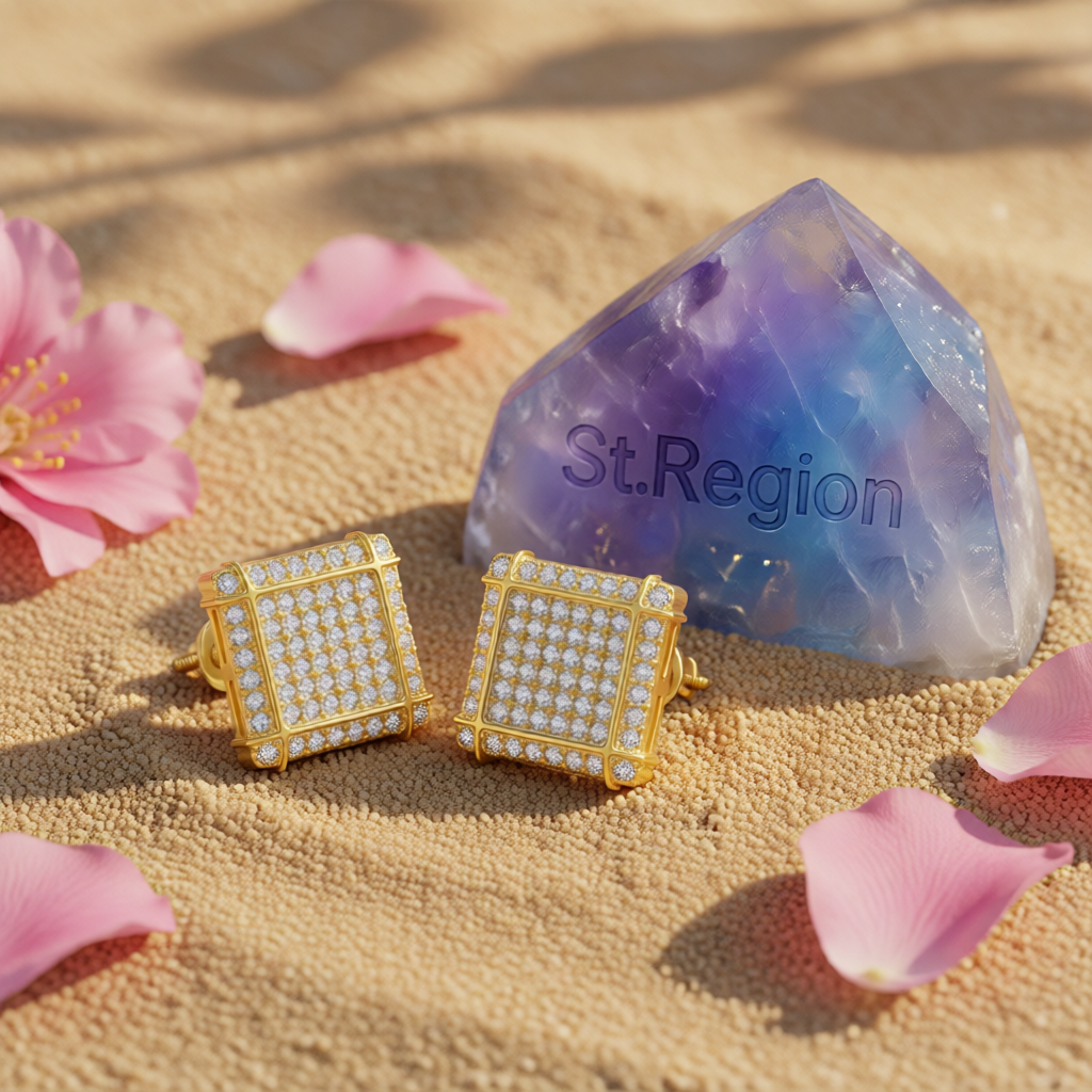 Cubic Zirconia & 18K Gold-Plated Square Stud Earrings