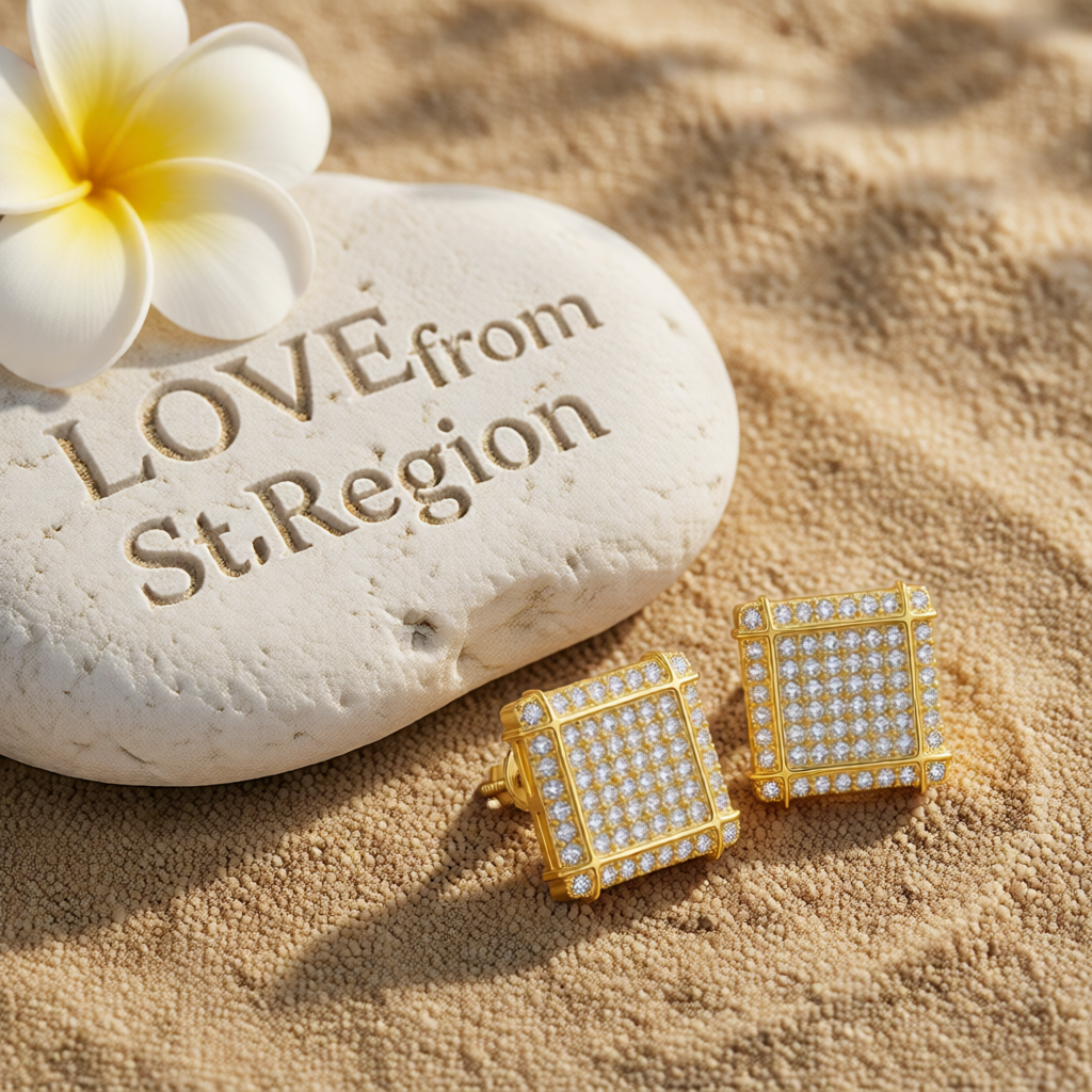 Cubic Zirconia & 18K Gold-Plated Square Stud Earrings