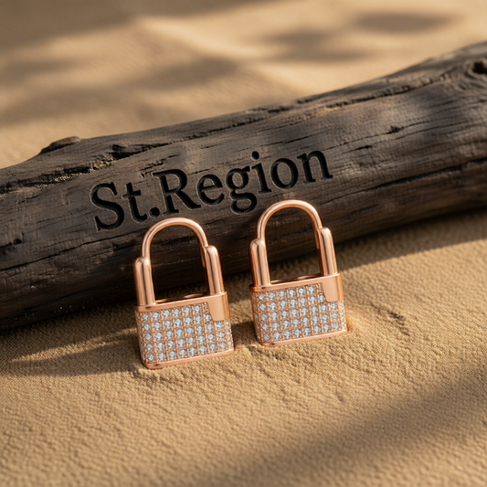 Cubic Zirconia & 18K Rose Gold-Plated Lock Huggie Earrings