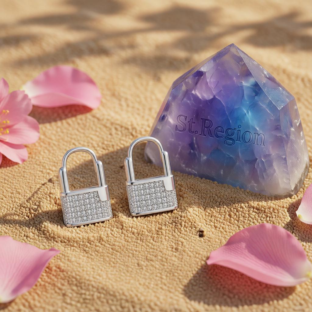 Cubic Zirconia and Silver-Plated Lock Huggie Earrings, silver huggie earrings, dainty minimalist design, detail close-up