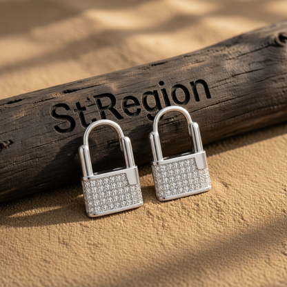 Cubic Zirconia & Silver-Plated Lock Huggie Earrings