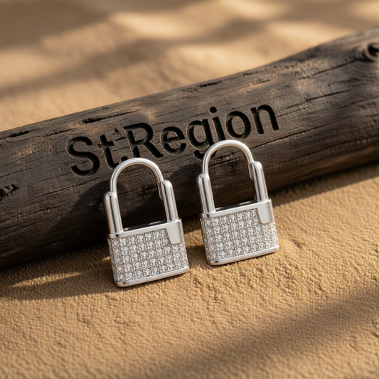 Cubic Zirconia & Silver-Plated Lock Huggie Earrings