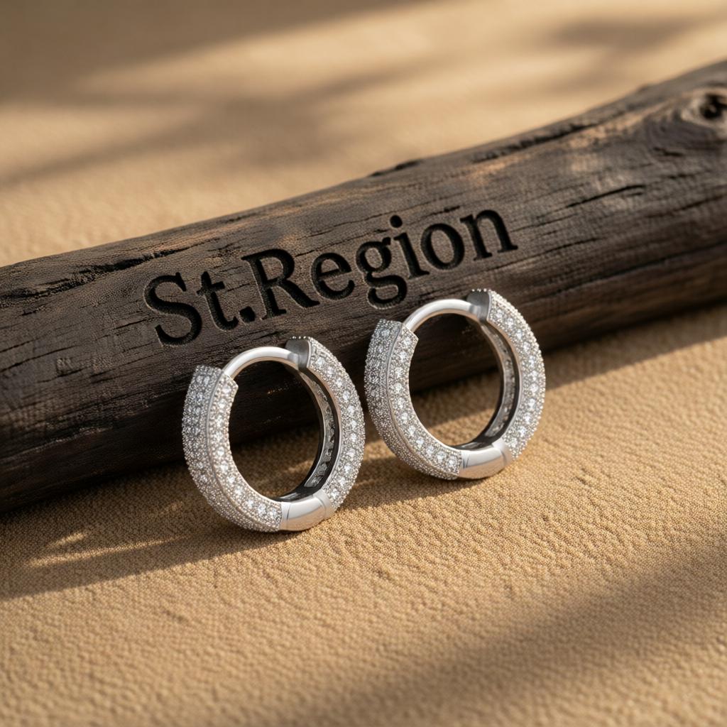 Cubic Zirconia and Silver-Plated Huggie Earrings, silver huggie earrings, everyday style, front view