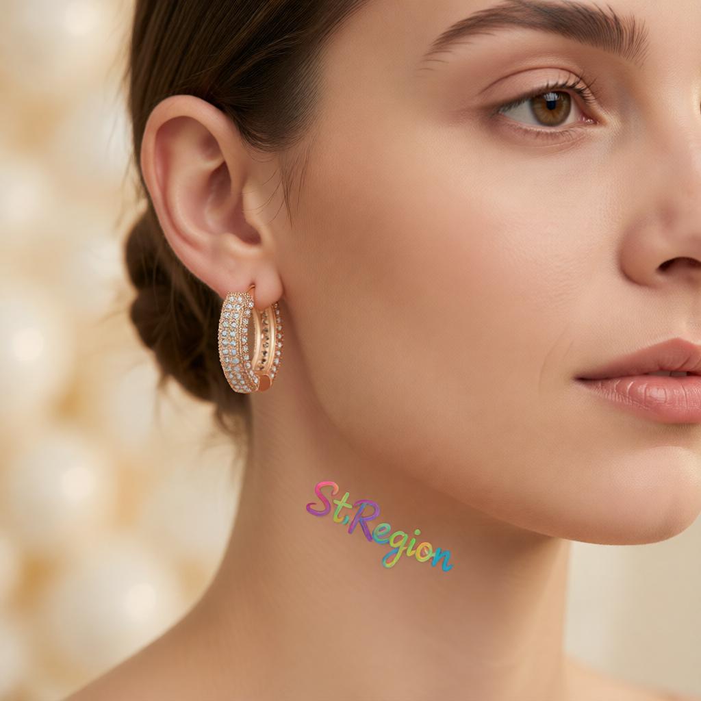 Cubic Zirconia and 18K Rose Gold-Plated Huggie Earrings, rose gold huggie earrings, dainty minimalist design, styled look