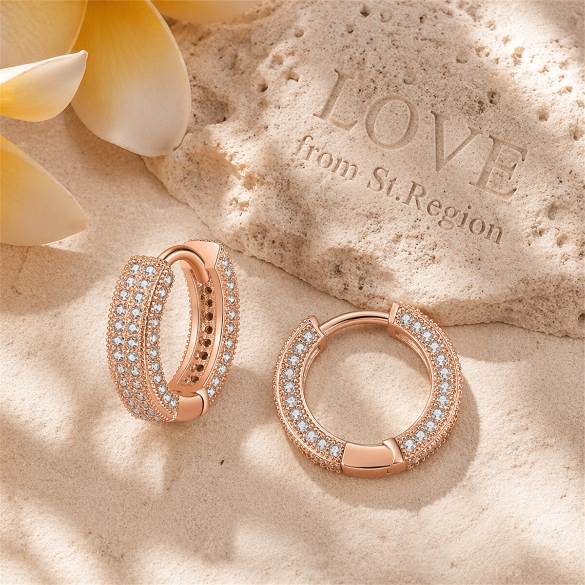 Cubic Zirconia & 18K Rose Gold-Plated Huggie Earrings