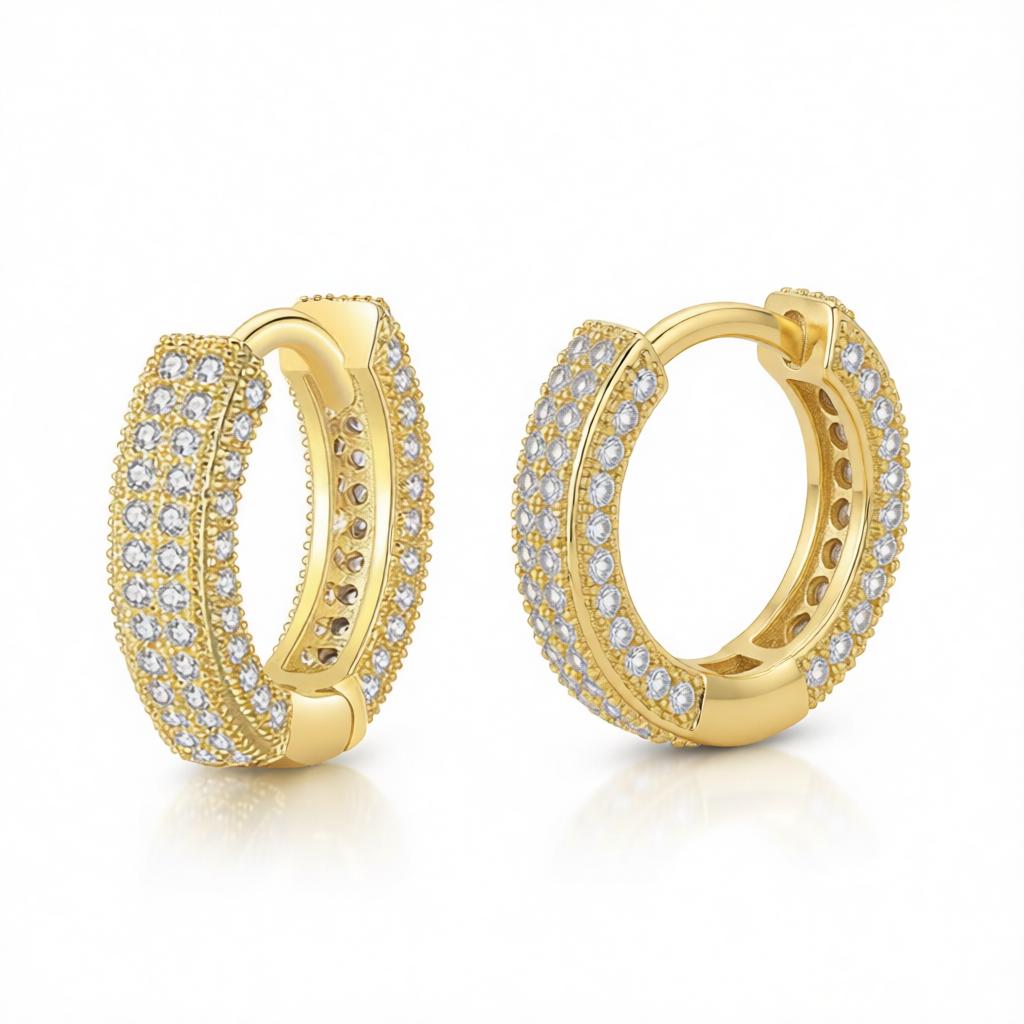 Cubic Zirconia and 18K Gold-Plated Huggie Earrings, gold huggie earrings, everyday style, side view