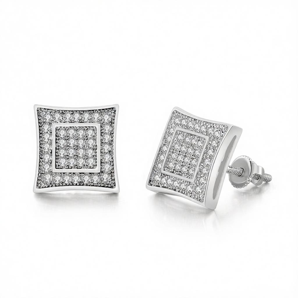 Cubic Zirconia and Silver-Plated Square Stud Earrings, cubic zirconia stud earrings for women, side view