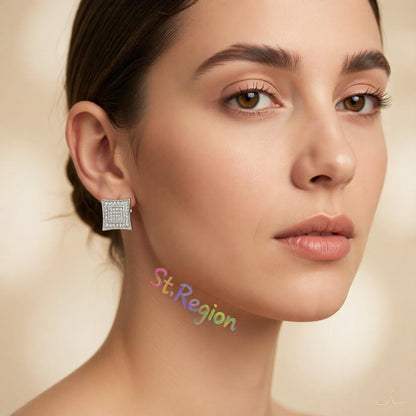 Cubic Zirconia and Silver-Plated Square Stud Earrings, cubic zirconia stud earrings for women, styled look