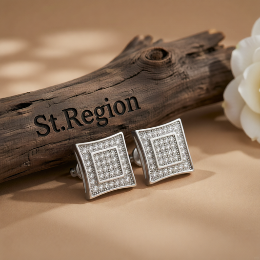 Cubic Zirconia & Silver-Plated Square Stud Earrings