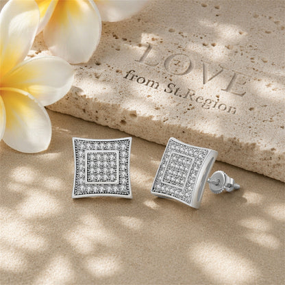 Cubic Zirconia & Silver-Plated Square Stud Earrings