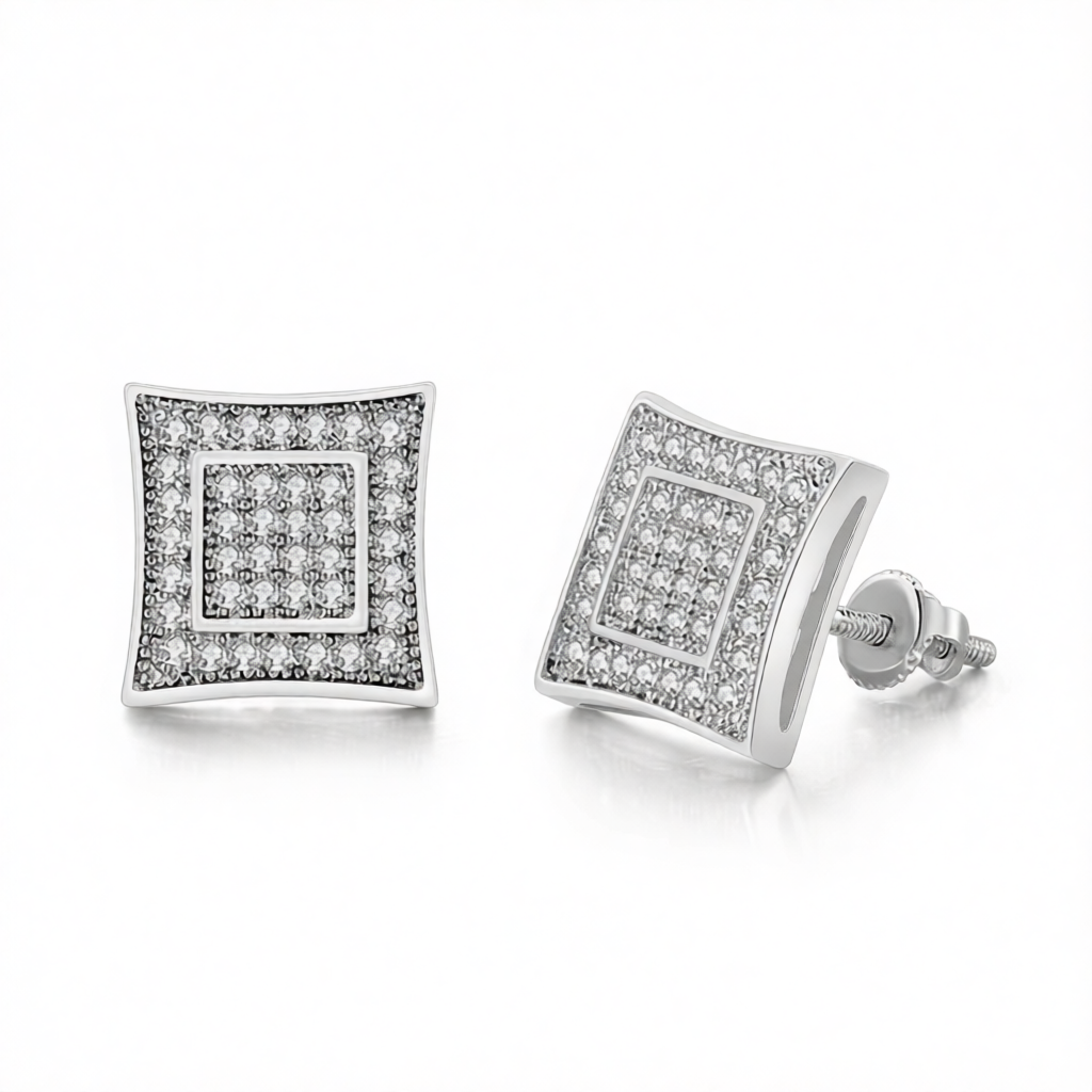 Cubic Zirconia & Silver-Plated Square Stud Earrings
