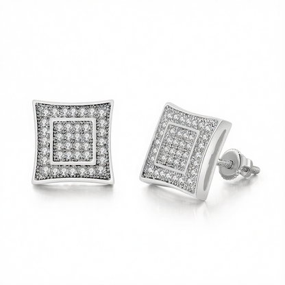 Cubic Zirconia & Silver-Plated Square Stud Earrings