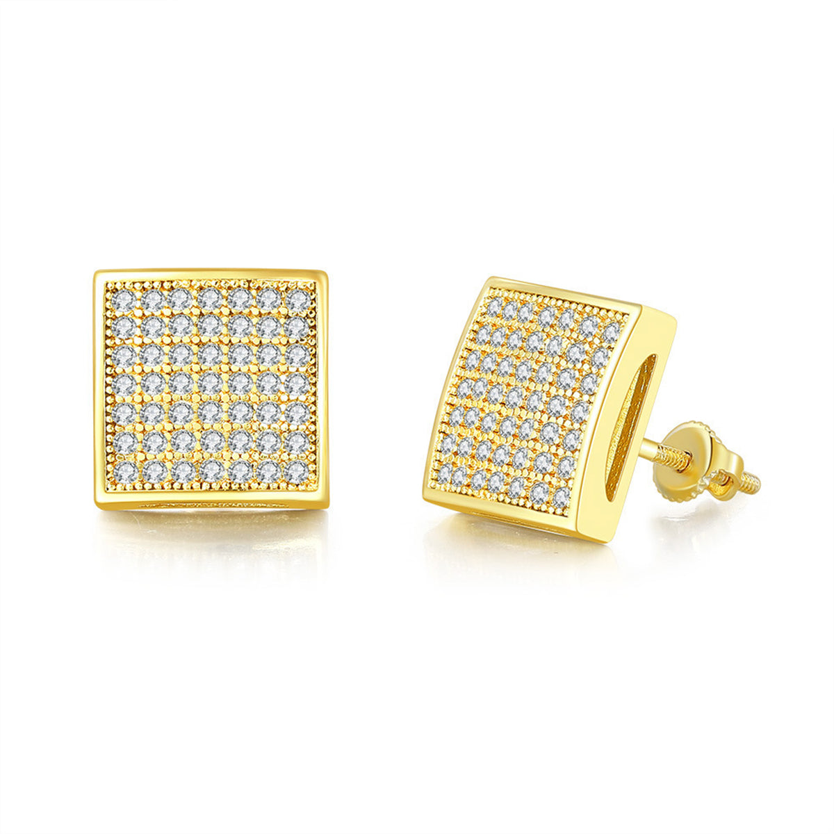 Cubic Zirconia & 18K Gold-Plated Curved Square Stud Earrings
