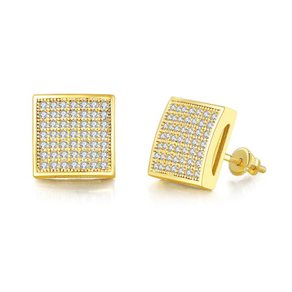 Cubic Zirconia & 18K Gold-Plated Curved Square Stud Earrings