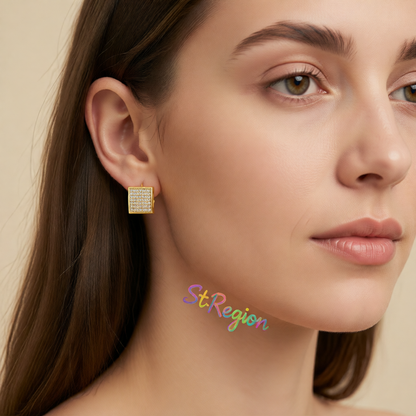 Cubic Zirconia & 18K Gold-Plated Curved Square Stud Earrings