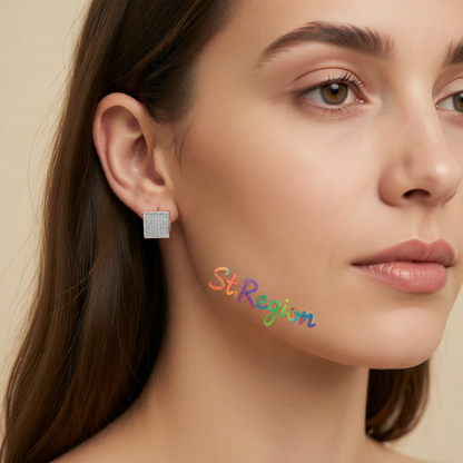 Cubic Zirconia & Silver-Plated Square Stud Earrings