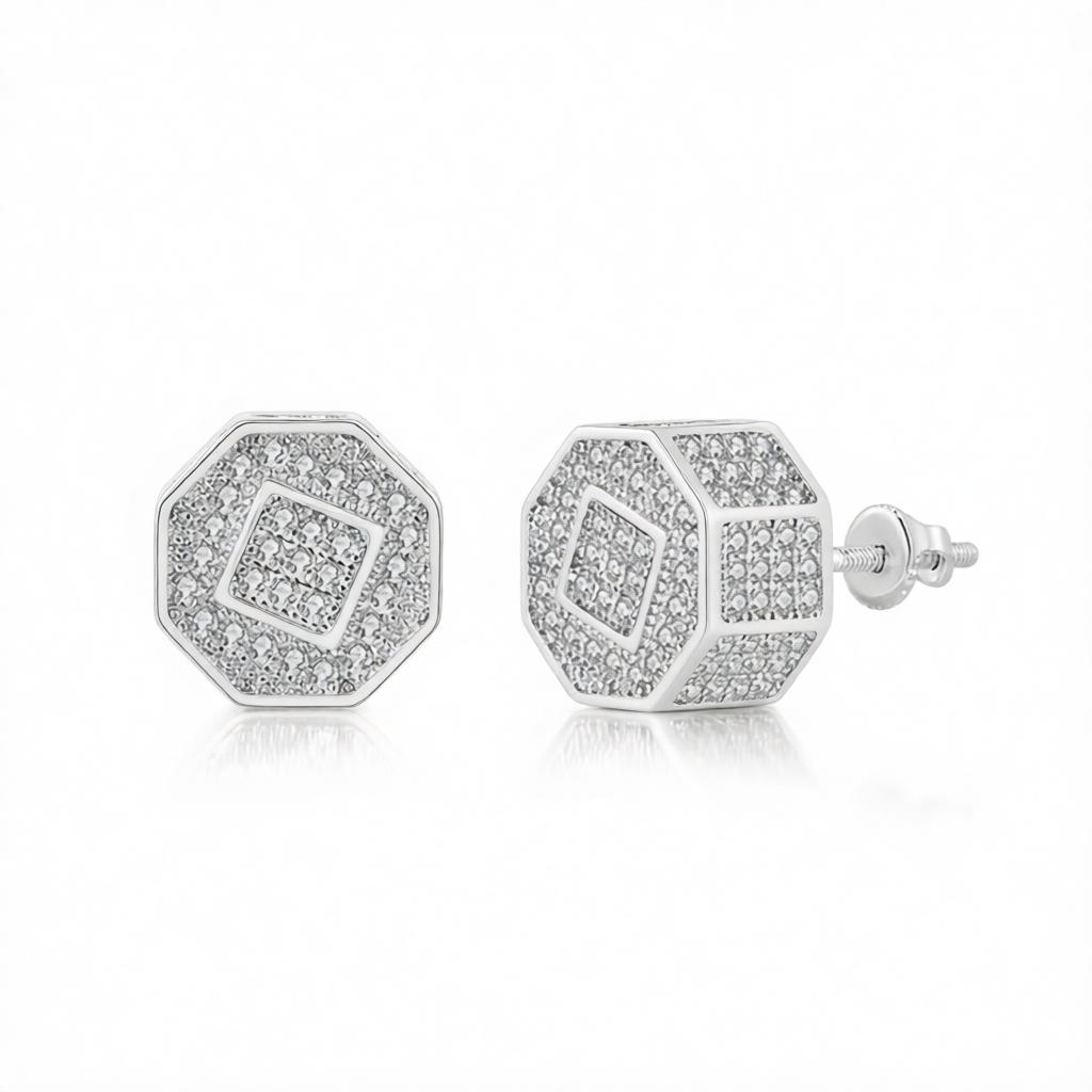 Cubic Zirconia and Silver-Plated Octagon Stud Earrings, cubic zirconia stud earrings for women, side view