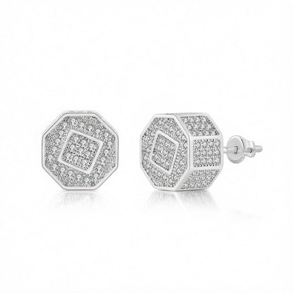 Cubic Zirconia and Silver-Plated Octagon Stud Earrings, cubic zirconia stud earrings for women, side view