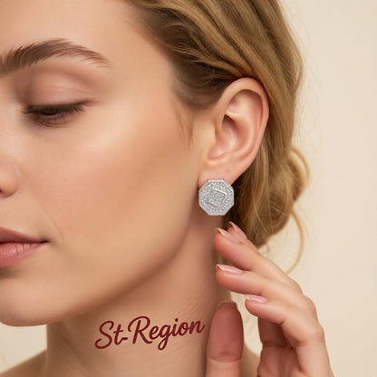 Cubic Zirconia and Silver-Plated Octagon Stud Earrings, cubic zirconia stud earrings for women, styled look