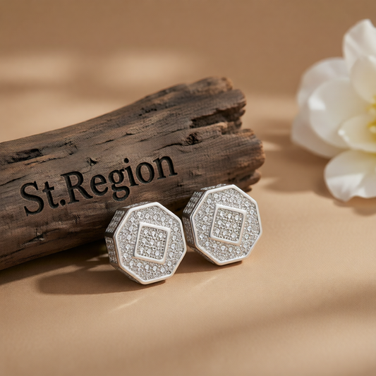 Cubic Zirconia & Silver-Plated Octagon Stud Earrings