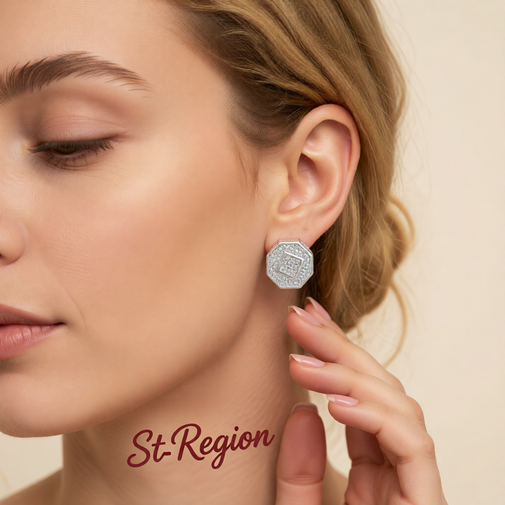 Cubic Zirconia & Silver-Plated Octagon Stud Earrings