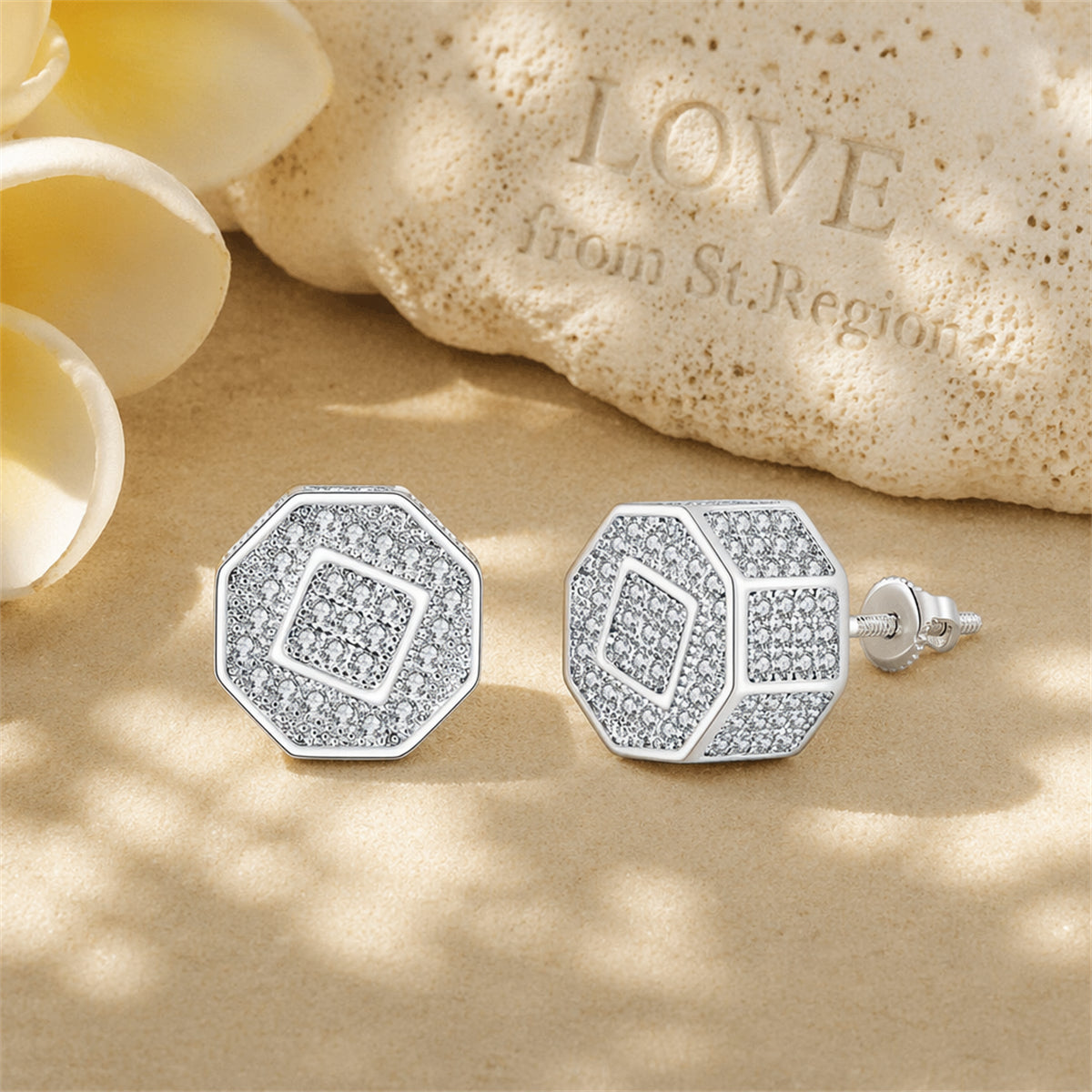 Cubic Zirconia & Silver-Plated Octagon Stud Earrings
